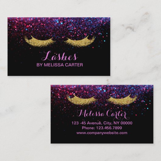 Glam Beauty Salon Makeup Artist Lash Extensions Visitenkarte (Vorne/Hinten)