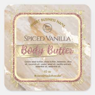 Glam Beige Marmor Gold Foil Effekt Body Butter Quadratischer Aufkleber