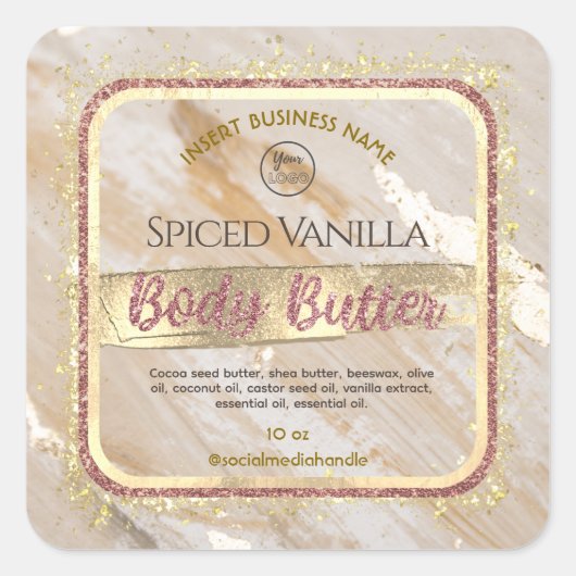 Glam Beige Marmor Gold Foil Effekt Body Butter Quadratischer Aufkleber (Vorderseite)
