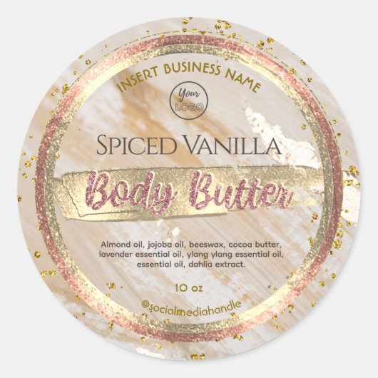 Glam Beige Marmor Gold Foil Effekt Body Butter Runder Aufkleber (Vorderseite)