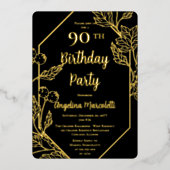 Glam Berries | Blätter Frame 90. Geburtstag Folieneinladung (Vorderseite)