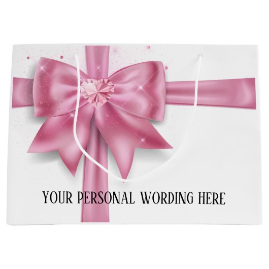 Glam Big Pink Satin Geschenk Bogen Diamant Glitzer Große Geschenktüte (Vorderseite)