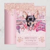 Glam Birthday Elegante Dog Glitzer Einladung (Vorne/Hinten)