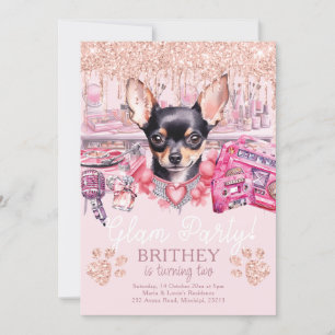 Glam Birthday Elegante Dog Glitzer Einladung