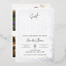 Glam Birthday Party Silver Glitzer Foto Sweet 16 Folieneinladung