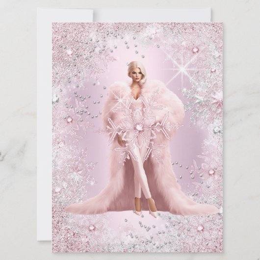 Glam Birthday Pink Silver Winter Wonderland Tiara Einladung (Rückseite)