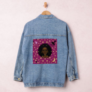 Glam Black Afro Hair Pic Lippenstift Rosa Mond Jeansjacke