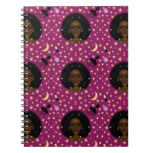 Glam Black Afro Hair Pic Lippenstift Rosa Mond Notizblock