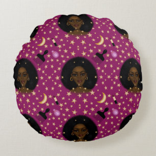 Glam Black Afro Hair Pic Lippenstift Rosa Mond Rundes Kissen