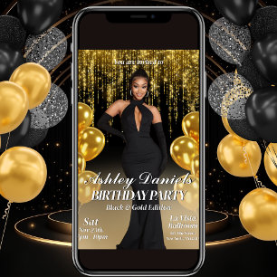 Glam Black and Gold Geburtstagsparty Einladung