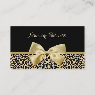Glam Black and Gold Leopard Print Gold Ribbon Visitenkarte