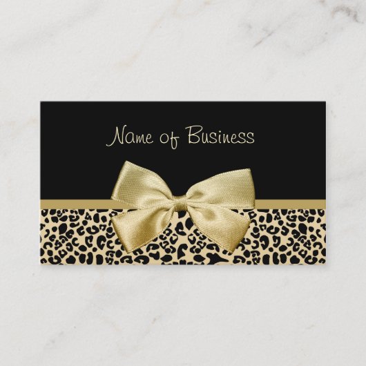 Glam Black and Gold Leopard Print Gold Ribbon Visitenkarte (Vorderseite)