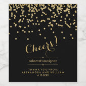 Glam Black and Imitate Gold Confetti Wedding | Bei Weinetikett (Einzelnes Label)