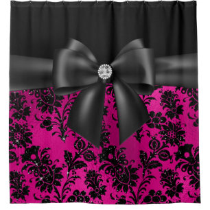 Glam Black Bow-Black Stencil-Hot Pink Duschvorhang