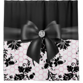 Glam Black Bow-Black Stencil-White Pink Duschvorhang (Vorderseite)