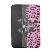 Glam Black Bow Diamond Pink Glitzer Leopard Badematte (Vorderseite Vertikal)