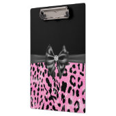 Glam Black Bow Diamond Pink Glitzer Leopard Klemmbrett (Links)