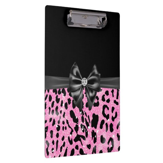 Glam Black Bow Diamond Pink Glitzer Leopard Klemmbrett (Rechts)
