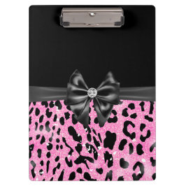 Glam Black Bow Diamond Pink Glitzer Leopard Klemmbrett