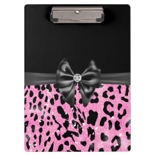Glam Black Bow Diamond Pink Glitzer Leopard Klemmbrett