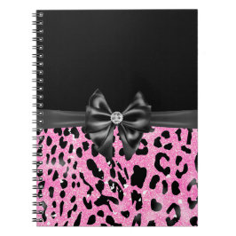 Glam Black Bow Diamond Pink Glitzer Leopard Notizblock