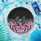 Glam Black Bow Diamond Pink Glitzer Leopard Pappteller (Party)