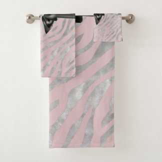 Glam Black Bow Diamond Pink Silver Zebra Print Badhandtuch Set