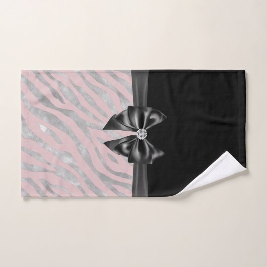 Glam Black Bow Diamond Pink Silver Zebra Print Badhandtuch Set (Handtuch)