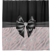 Glam Black Bow Diamond Pink Silver Zebra Print Duschvorhang (Vorderseite)