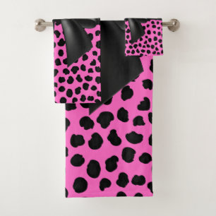 Glam Black Bow-Pink Leopard-Black Badhandtuch Set