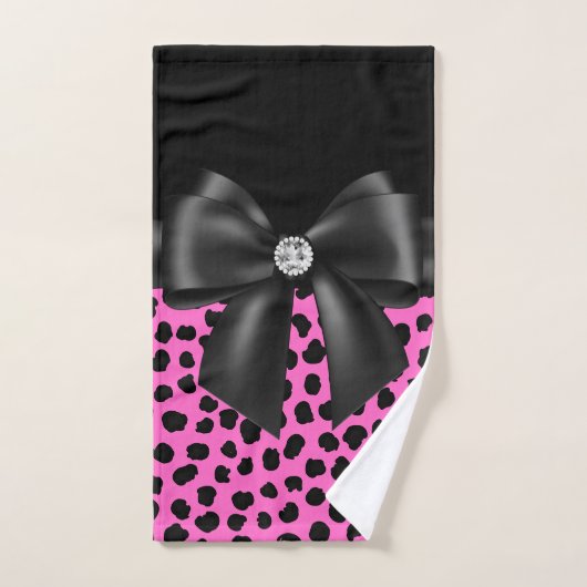 Glam Black Bow-Pink Leopard-Black Badhandtuch Set (Handtuch)