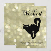 Glam Black Cat auf Gold Halloween Costume Party Einladung (Vorne/Hinten)