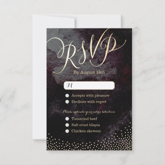 Glam Black Glitzer Kalligraphie Hochzeit RSVP (Vorderseite)