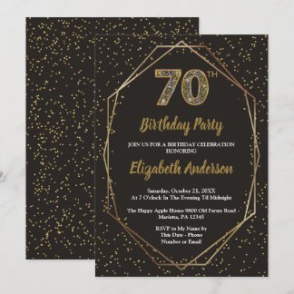 Glam Black Gold 70. Geburtstagsfeier Einladung
