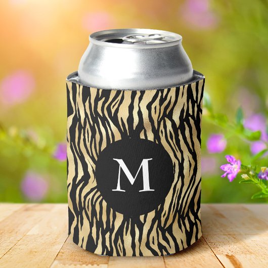 Glam Black Gold Animal Print Muster Cool Monogram Dosenkühler
