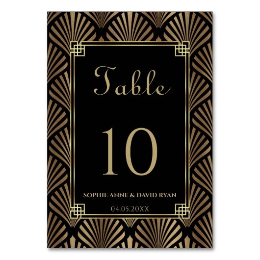 Glam Black Gold Art Deco Roaring 20er Hochzeit Tischnummer (Vorderseite)