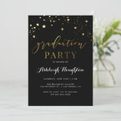 Glam Black & Gold Confetti Graduation Party Einladung (Stehend Vorderseite)