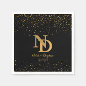 Glam Black Gold Confetti Wedding | Chic Monogram Serviette (Vorderseite)