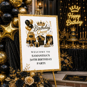 Glam Black Gold Geburtstags Königin Glitter Willko Poster