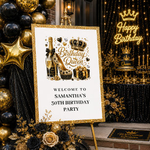 Glam Black Gold Glitter Geburtstags Königin Willko Poster
