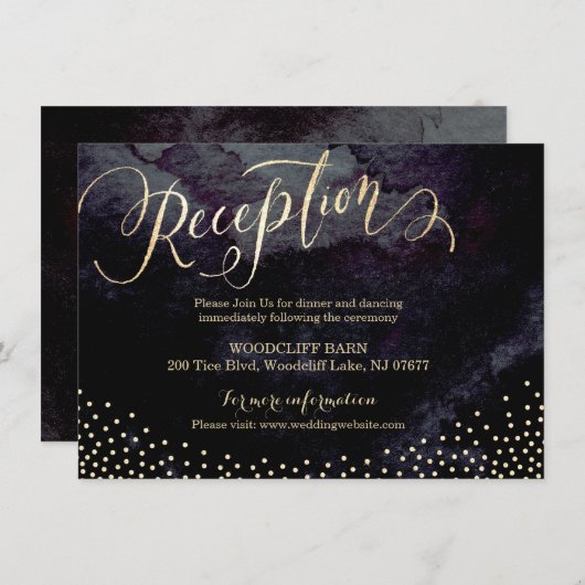 Glam Black Gold Glitzer Kalligraphie Empfang Einladung (Vorne/Hinten)