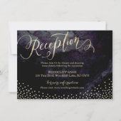 Glam Black Gold Glitzer Kalligraphie Empfang Einladung (Vorderseite)