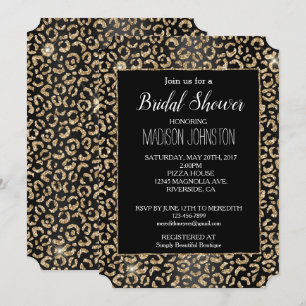 Glam Black Gold Glitzer Leopard Einladung