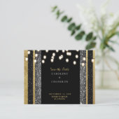 Glam Black & Gold Glitzer Lights Save the Date Ann Ankündigungspostkarte (Stehend Vorderseite)