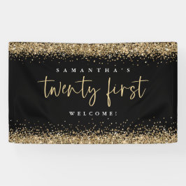 Glam Black Gold Glitzer Name Willkommen 21. Banner