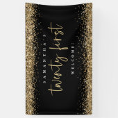 Glam Black Gold Glitzer Name Willkommen 21. Banner (Vertikal)