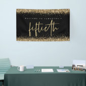 Glam Black Gold Glitzer Name Willkommen Fünfzig Banner (Messeveranstaltung)