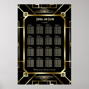 Glam Black Gold Great Gatsby 20s Seating Chart Poster