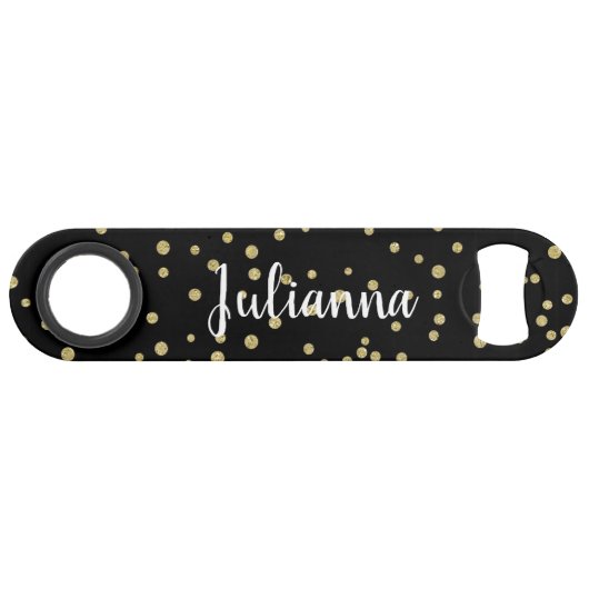 Glam Black Gold Holiday Dot Muster Personalisiert Speed Flaschenöffner (Vorderseite (Horizontal))