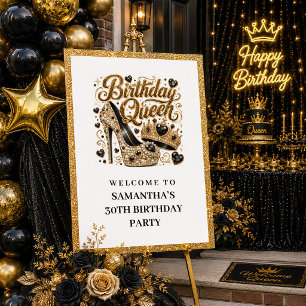 Glam Black Gold Konfetti Geburtstagskönigin Willko Poster